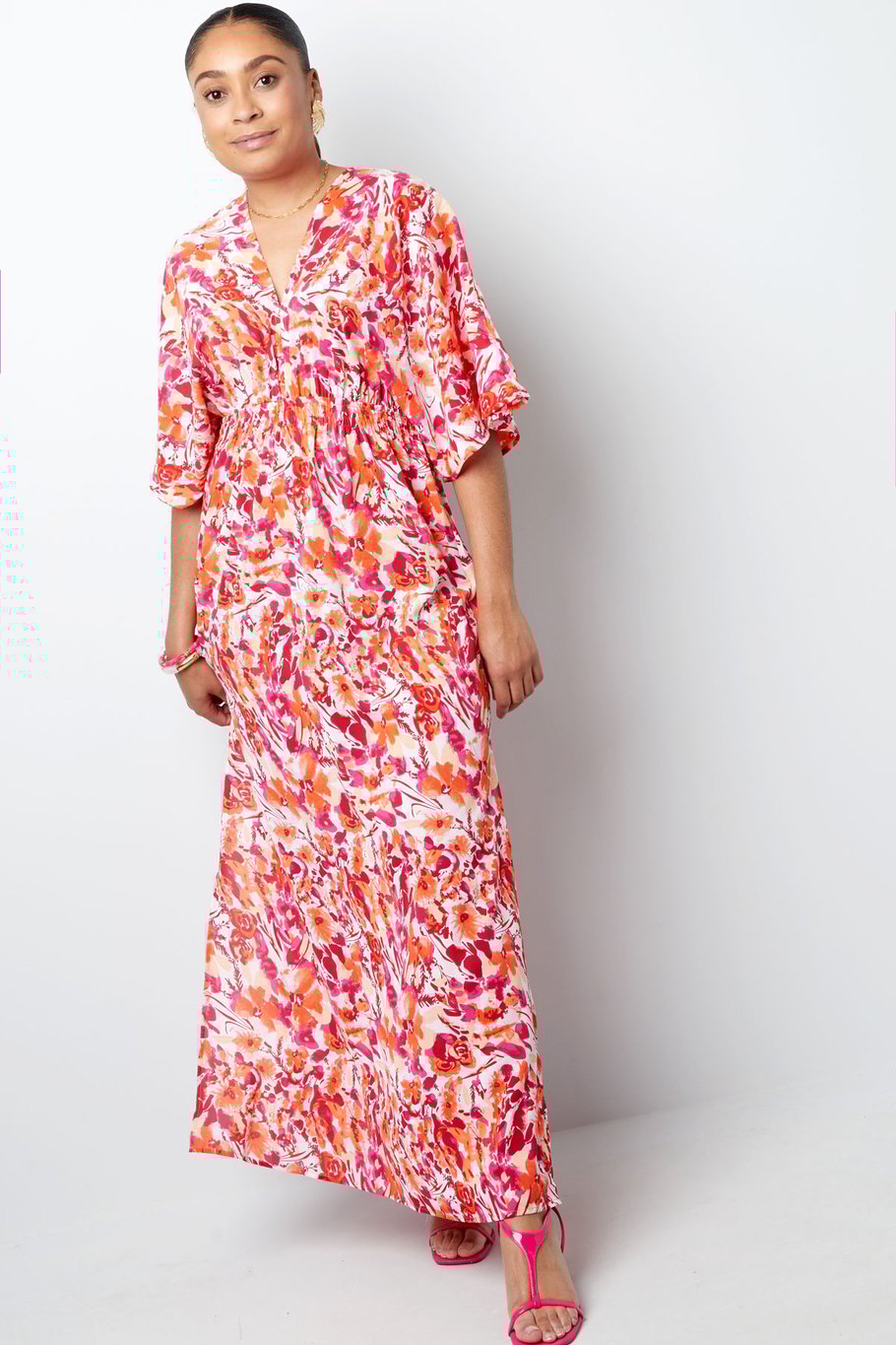 Robe cintrée fleurs - orange/rose Image2